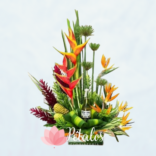 Arreglo Floral con Heliconias, Aves del Paraíso + Cerveza