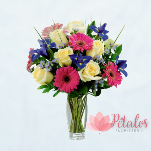 Jarrón con Lirios, Rosas y Gerberas